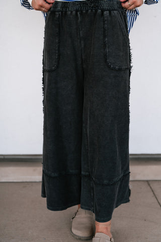 Can't Compete Mineral Wash Wide Leg Pants - Black