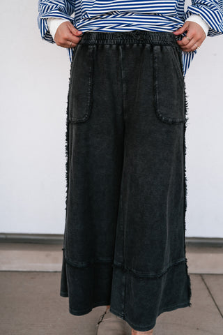 Can't Compete Mineral Wash Wide Leg Pants - Black