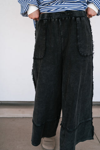 Can't Compete Mineral Wash Wide Leg Pants - Black