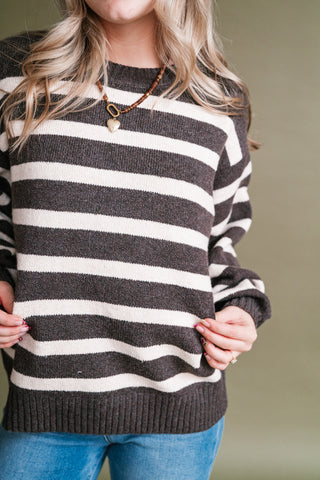 Shore Mist Striped Knit Sweater - Brown