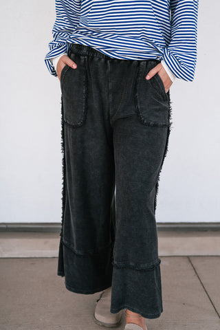 Can't Compete Mineral Wash Wide Leg Pants - Black