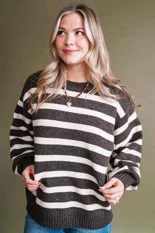 Shore Mist Striped Knit Sweater - Brown