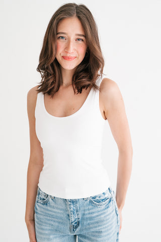 Perfect Layer Scoop Neck Tank - White