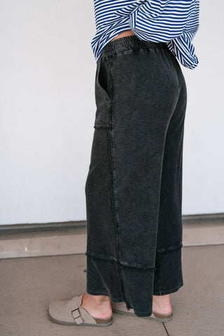 Can't Compete Mineral Wash Wide Leg Pants - Black