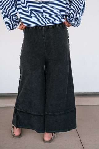 Can't Compete Mineral Wash Wide Leg Pants - Black