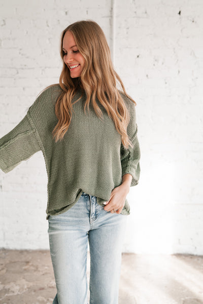 Good To Be Back Knit Top - Sage