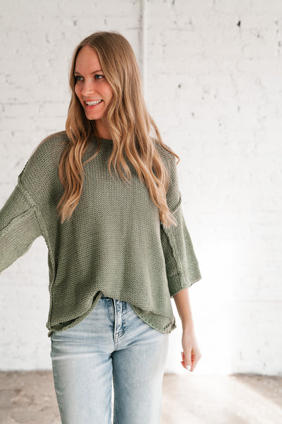 Good To Be Back Knit Top - Sage