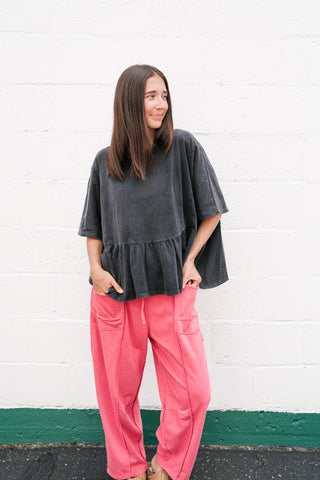 Soft Horizons Peplum Top - Black