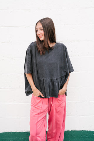 Soft Horizons Peplum Top - Black