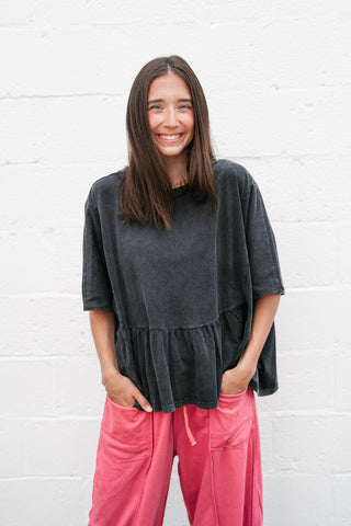 Soft Horizons Peplum Top - Black