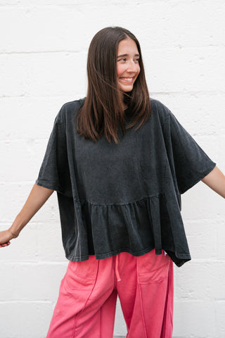Soft Horizons Peplum Top - Black