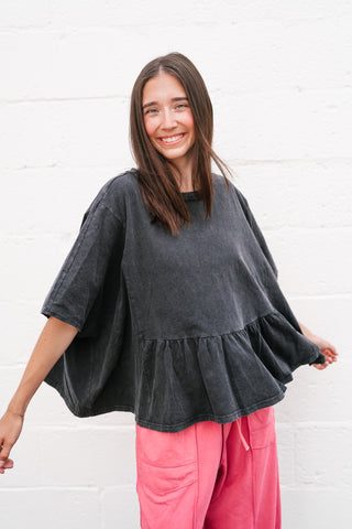 Soft Horizons Peplum Top - Black