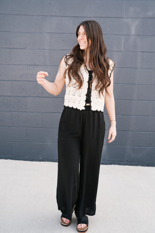Vintage Charm Crochet Tie Sweater Vest