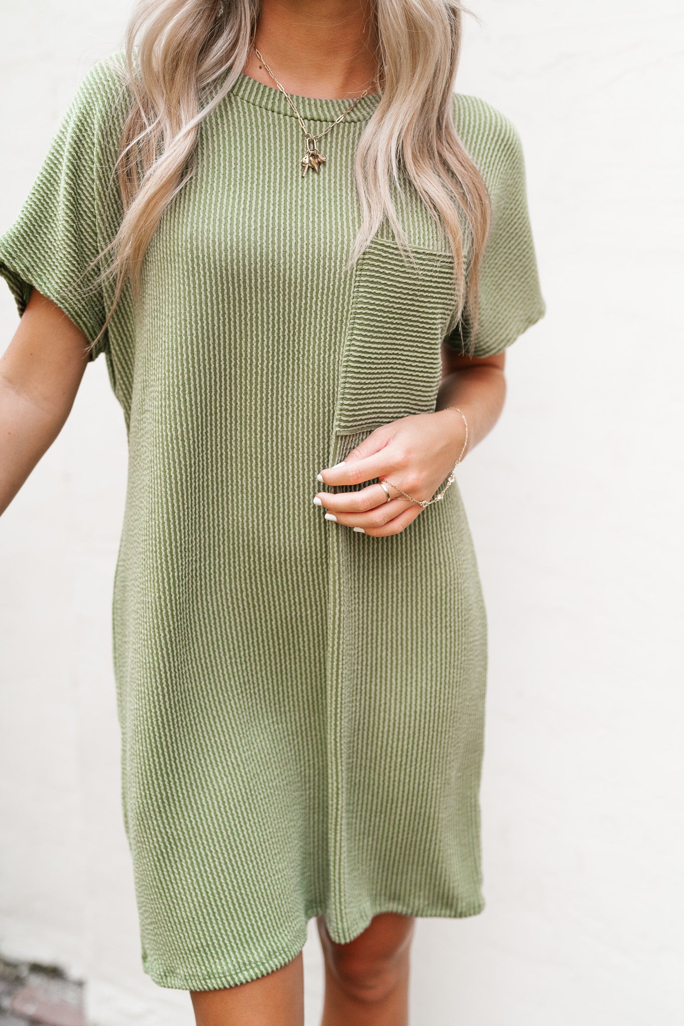 Lela Ribbed Cozy Dress - Army