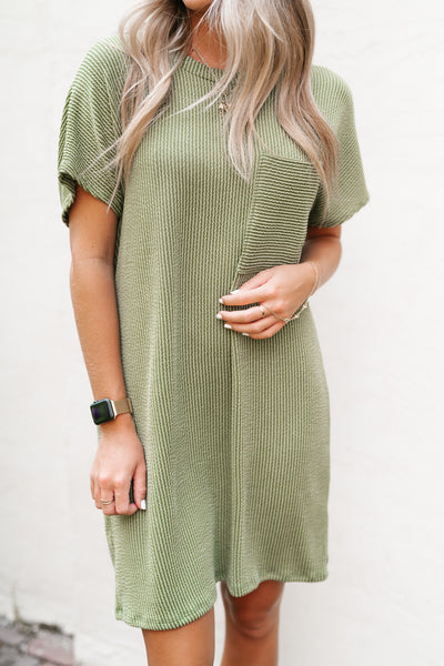 Lela Ribbed Cozy Dress - Army