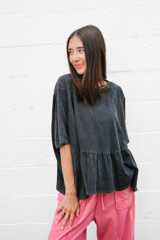 Soft Horizons Peplum Top - Black