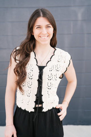 Vintage Charm Crochet Tie Sweater Vest