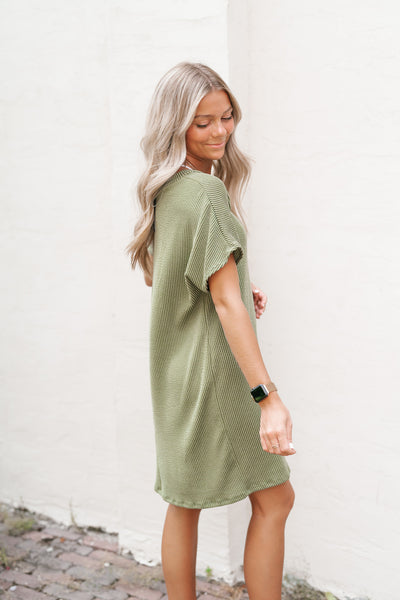 Lela Ribbed Cozy Dress - Army