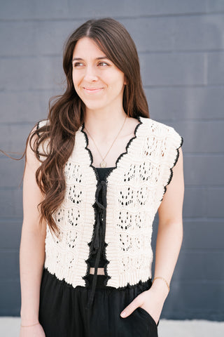 Vintage Charm Crochet Tie Sweater Vest