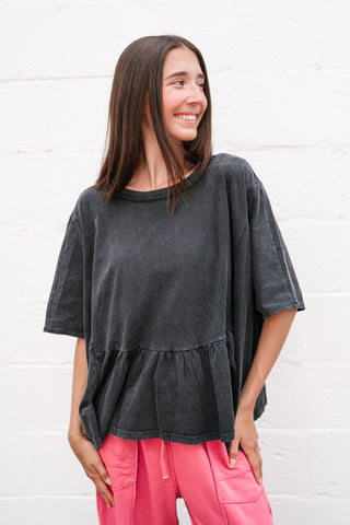 Soft Horizons Peplum Top - Black