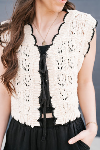 Vintage Charm Crochet Tie Sweater Vest