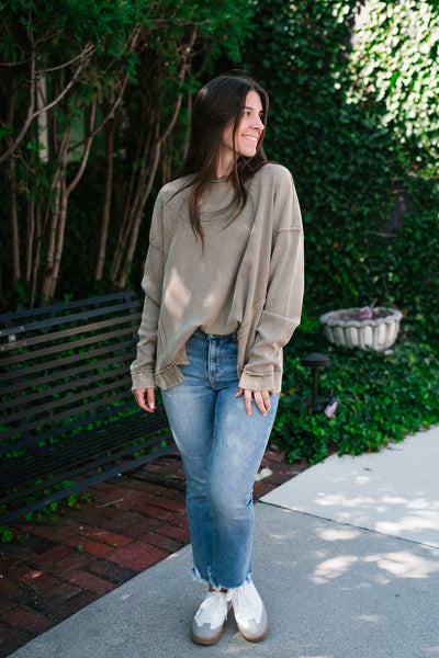 Simply Sweet Waffle Knit Top - Olive