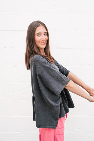 Soft Horizons Peplum Top - Black