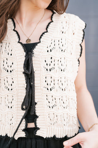 Vintage Charm Crochet Tie Sweater Vest