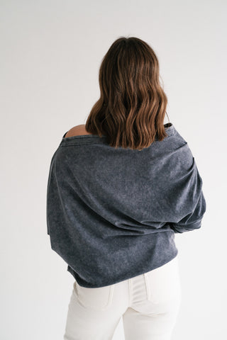 Sundown Off-Shoulder Washed Dolman Sleeve Top - Navy