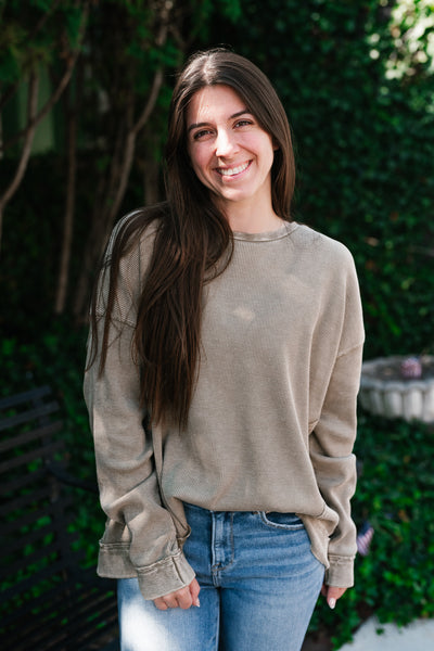 Simply Sweet Waffle Knit Top - Olive