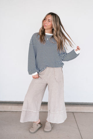 Fine Line Relaxed Striped Everyday Top - Black