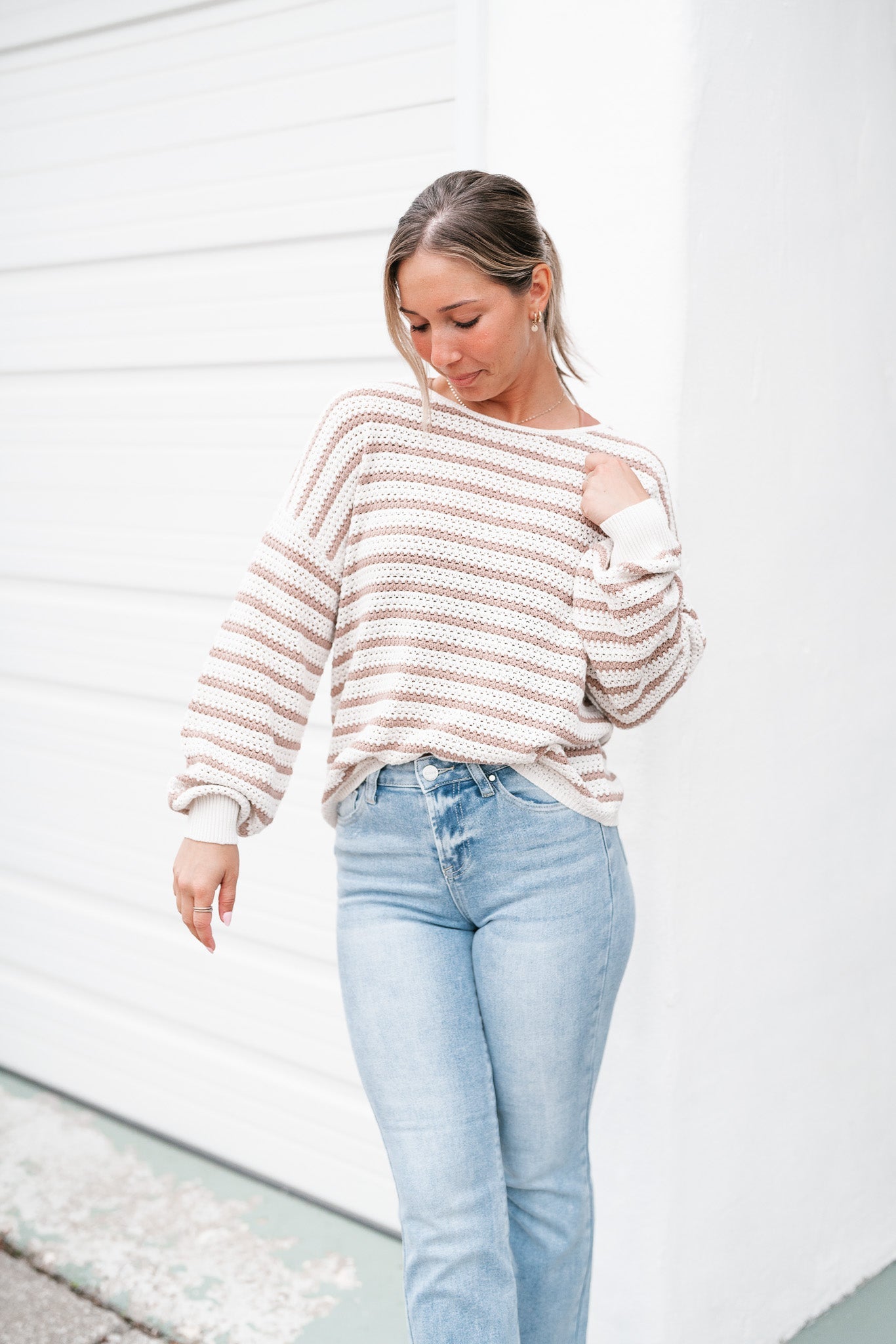 Into Knit Striped Sweater- Taupe