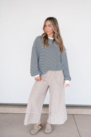Fine Line Relaxed Striped Everyday Top - Black