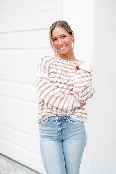 Into Knit Striped Sweater- Taupe