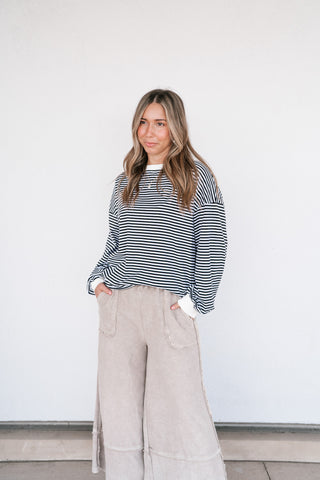 Fine Line Relaxed Striped Everyday Top - Black