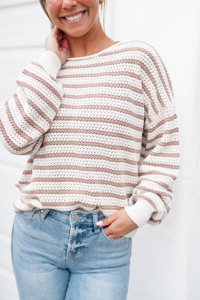 Into Knit Striped Sweater- Taupe