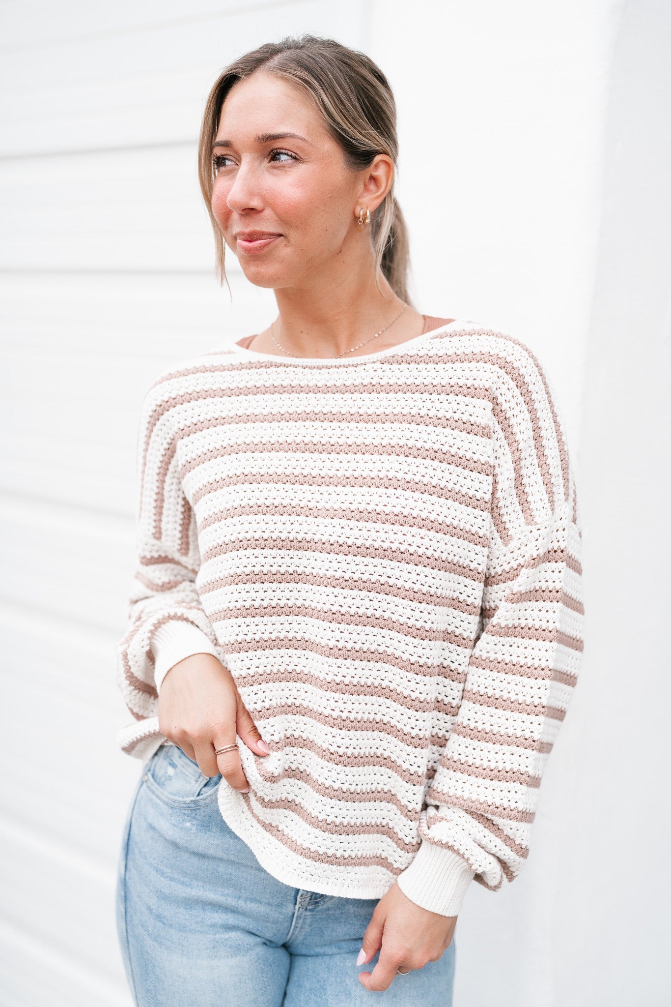 Into Knit Striped Sweater- Taupe