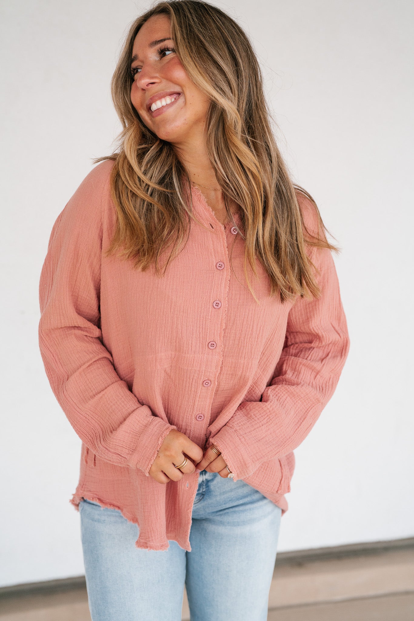 DOORBUSTER: Easy Days Button-Up Top - Dusty Rose