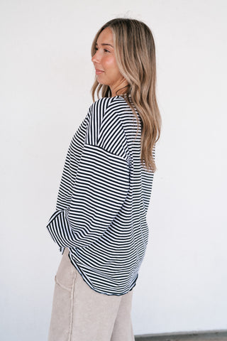 Fine Line Relaxed Striped Everyday Top - Black