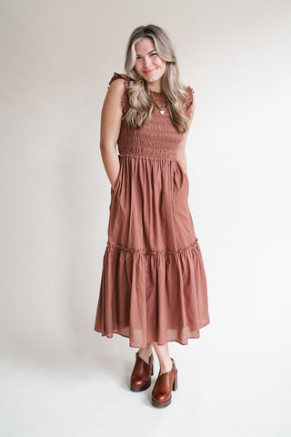 Amber Skies Smocked Midi Dress