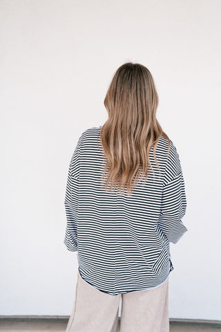 Fine Line Relaxed Striped Everyday Top - Black