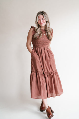 Amber Skies Smocked Midi Dress
