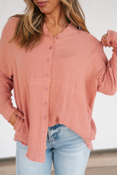 DOORBUSTER: Easy Days Button-Up Top - Dusty Rose