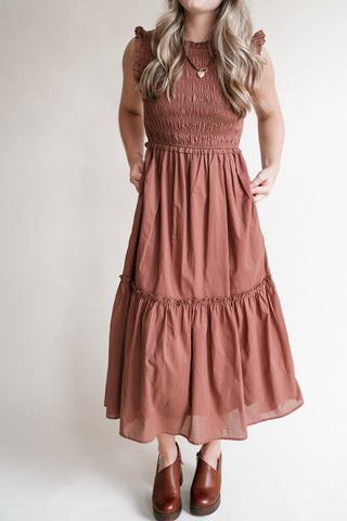Amber Skies Smocked Midi Dress