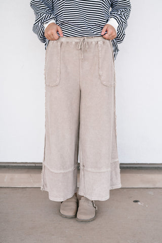 Can't Compete Mineral Wash Wide Leg Pants- Sand