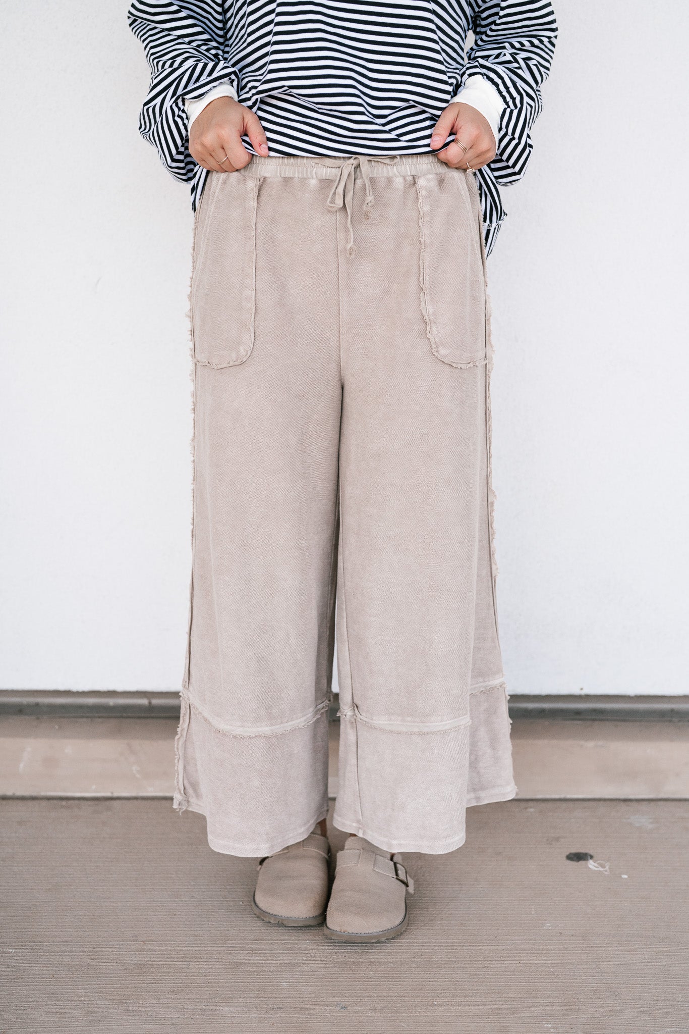 Can't Compete Mineral Wash Wide Leg Pants- Sand