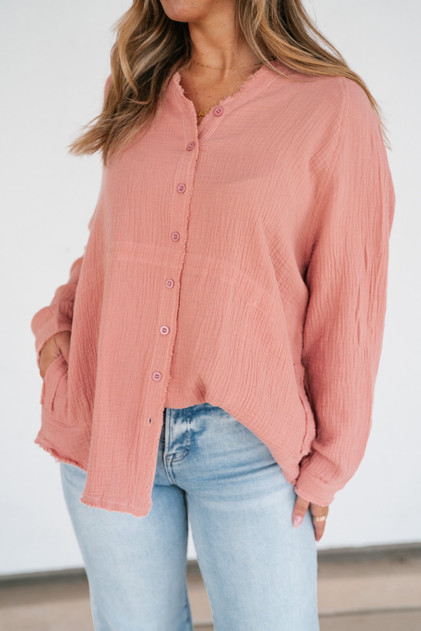 DOORBUSTER: Easy Days Button-Up Top - Dusty Rose
