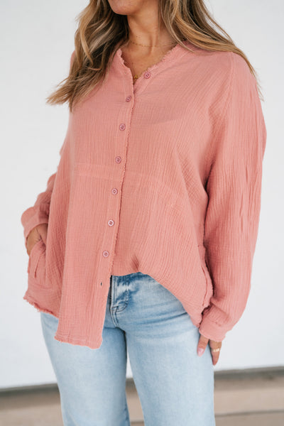 DOORBUSTER: Easy Days Button-Up Top - Dusty Rose
