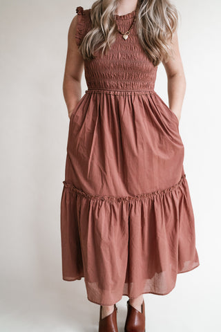 Amber Skies Smocked Midi Dress