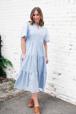 Eloise Standard Tiered Midi Dress - Blue